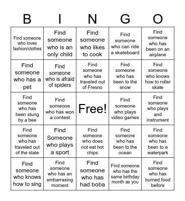 Find Someone Who Bingo Card