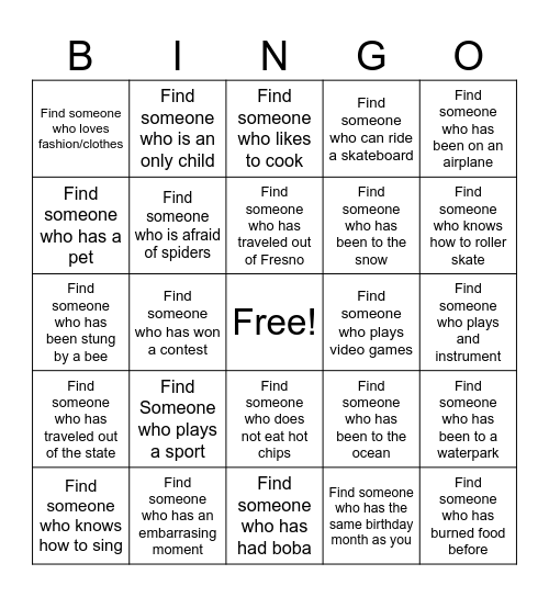 Find Someone Who Bingo Card