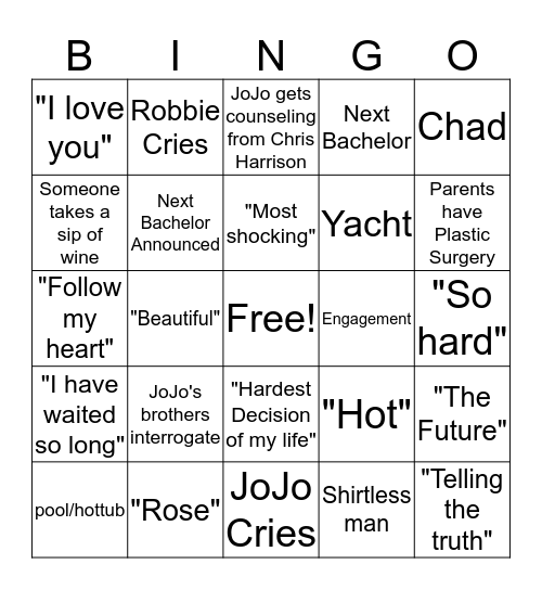 Bachelorette Bingo Card