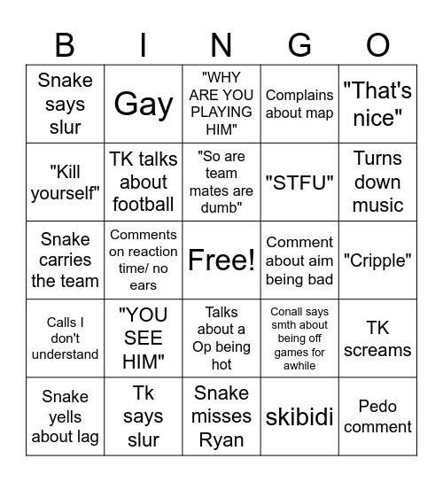 Siege Bingo Card