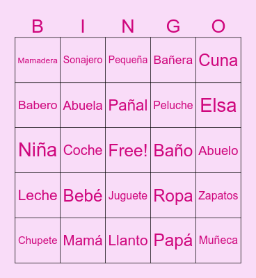 Baby Shower Elsa Luna Bingo Card