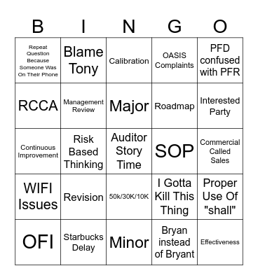 Audit Bingo Card