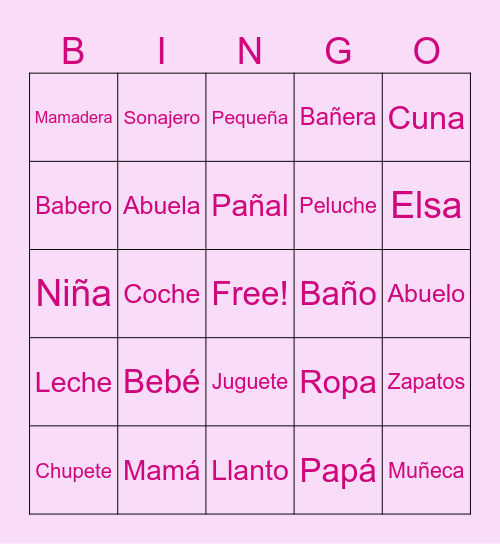 Baby Shower Elsa Luna Bingo Card