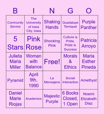 Sigma Lambda Gamma Bingo Card