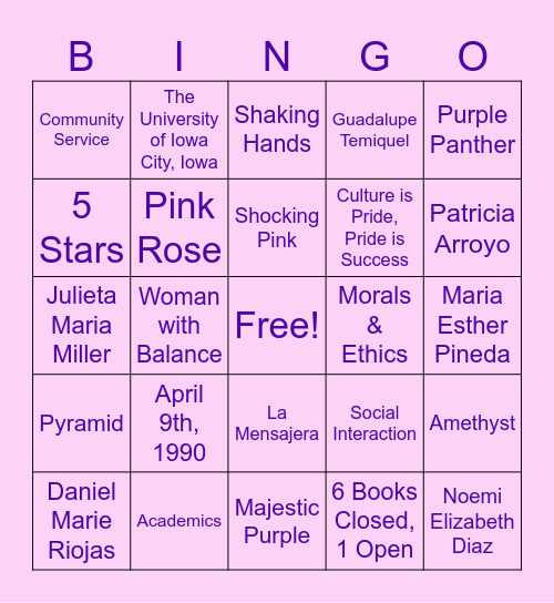 Sigma Lambda Gamma Bingo Card