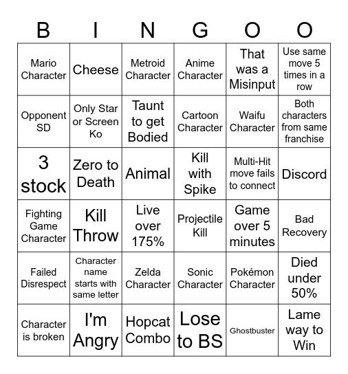 SSBC Bingo Card