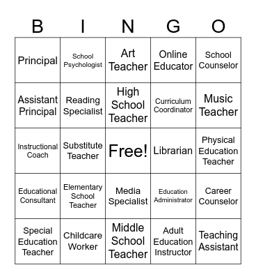 Education Career BINGO Card