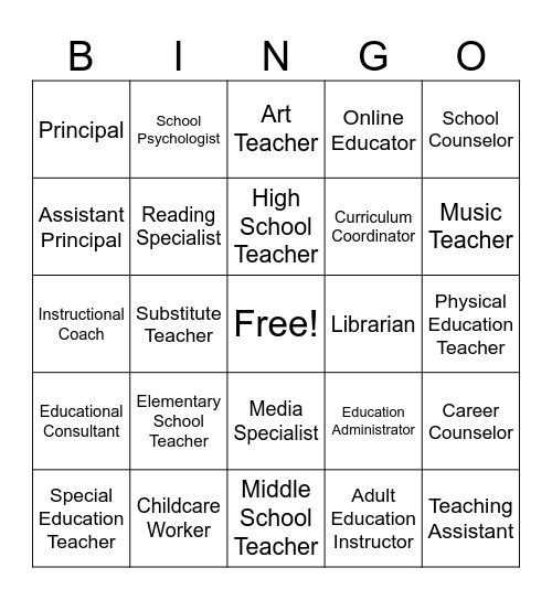 Education Career BINGO Card