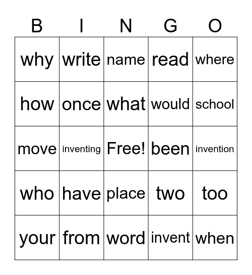 High Frequency Words List 1 Bingo Card