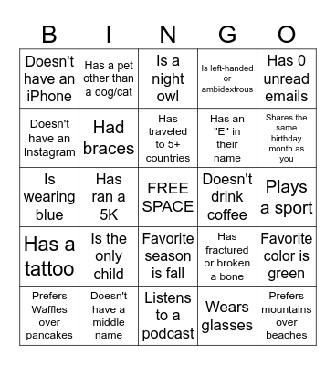 SHUFFLE Bingo Card