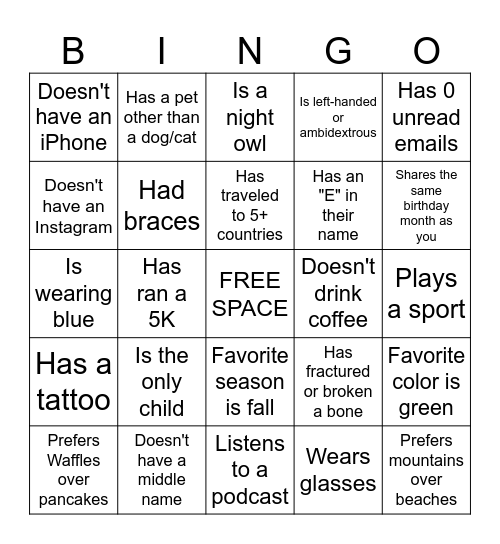 SHUFFLE Bingo Card