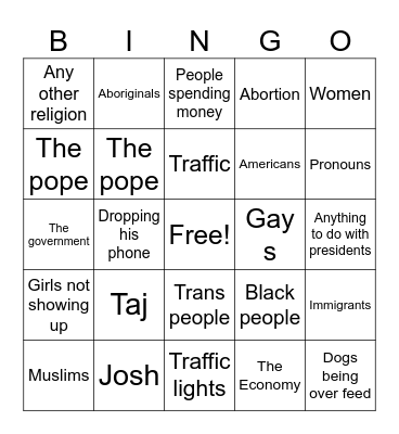 Joseph complain Bingo Card