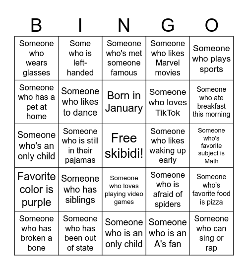 Human Bingo Card