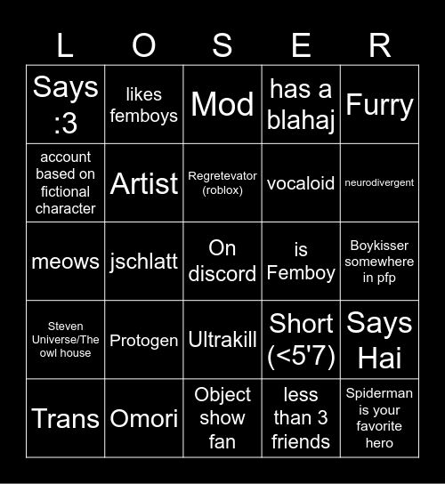 Loser bingo Card