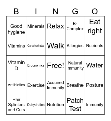 Milady Foundations Chapter 4 The Healthy Professional Bingo Card