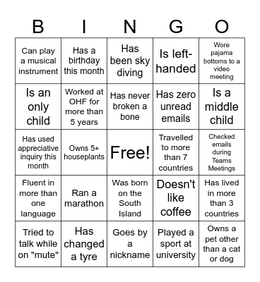 Get to Know the Permanency Team Bingo Card
