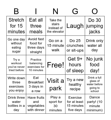 Diet and Exercise Bingo! Bingo Card