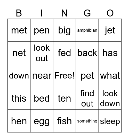 Week 3 Words Bingo Card