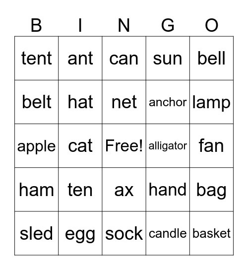Week 3 Words Bingo Card