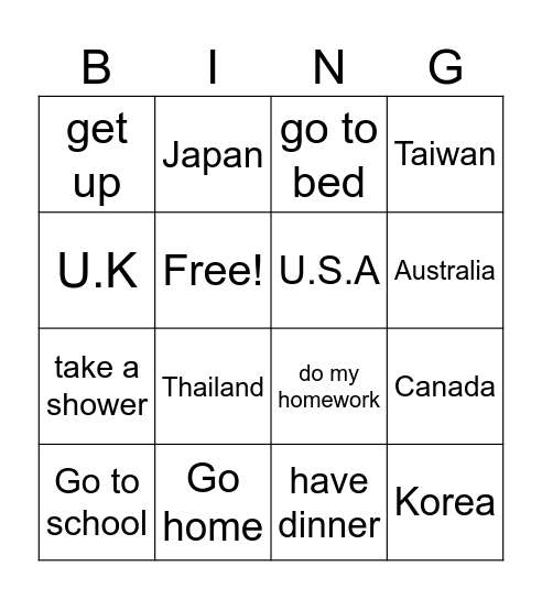 Vocabulary Bingo Card