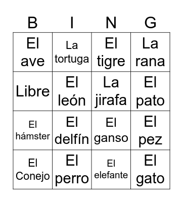 Los animales! Bingo Card