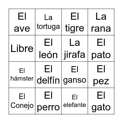 Los animales! Bingo Card