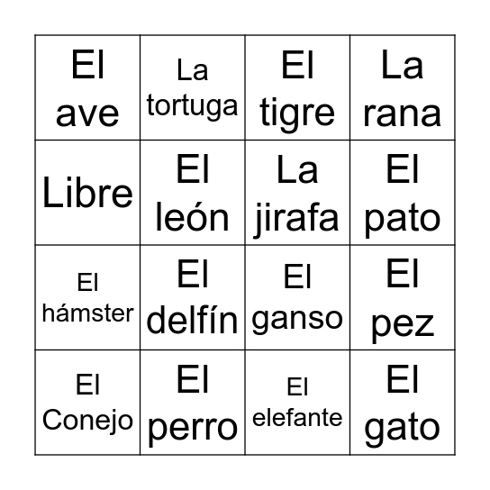 Los animales! Bingo Card