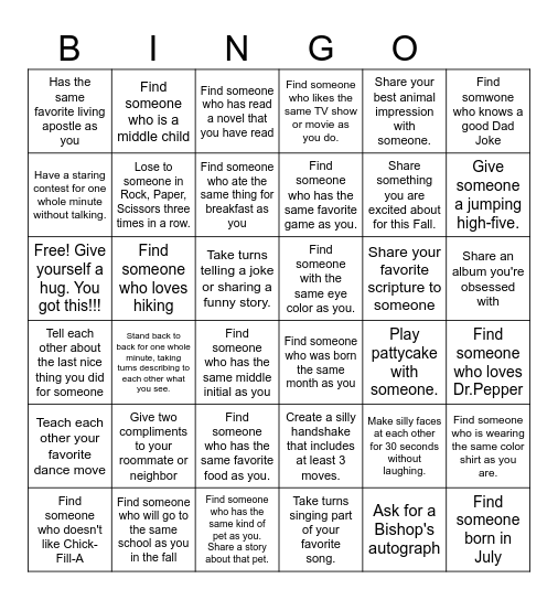 The best Rexburg 77th YSA Ward ever Bingo Card