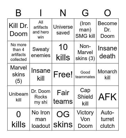 Day of Doom Bingo Card