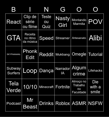 TikTok/Reels/Shorts Bingo Card