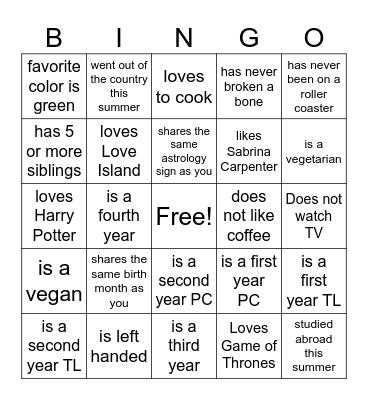 Find Someone who... Bingo Card