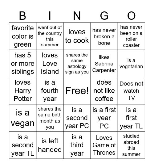 Find Someone who... Bingo Card