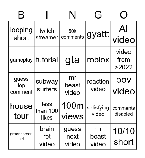 Untitled Bingo Card