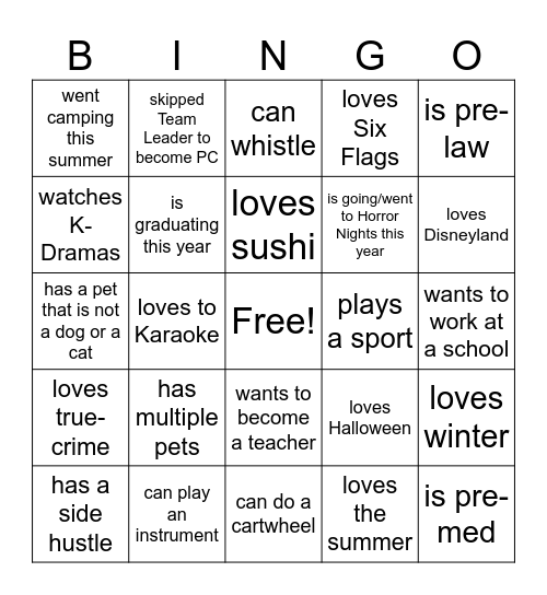 Find someone who... Bingo Card