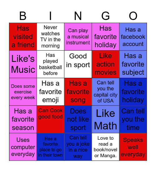 Getting to Know You, BINGO Card