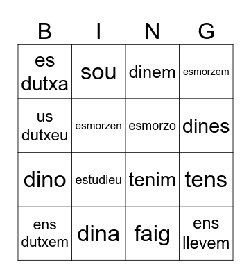Català -ar conjugació (verbs de la rutina) Bingo Card