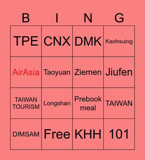 TAIWAN BINGO Card