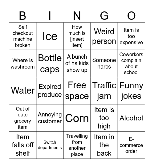 Grocery Shift Bingo Card