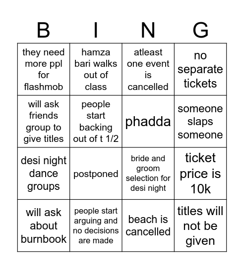 thalf Bingo Card