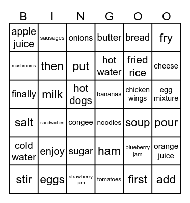 Food and drinks Bingo Card