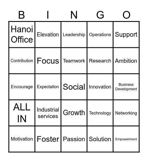 Team Building Bingo Card