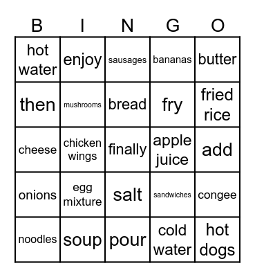 Food and drinks Bingo Card