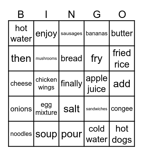 Food and drinks Bingo Card