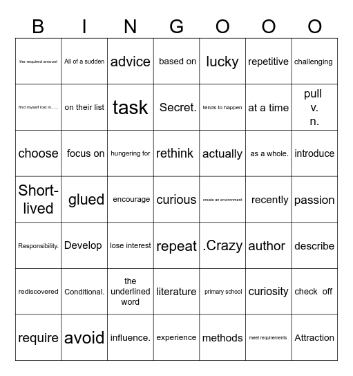 《6+1》p5词汇      姓名：———— Bingo Card