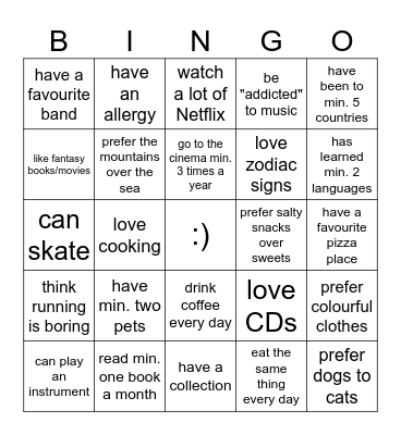 Bingo for adults Bingo Card