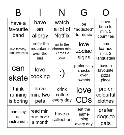 Bingo for adults Bingo Card