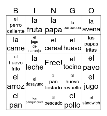 La Comida Bingo Card