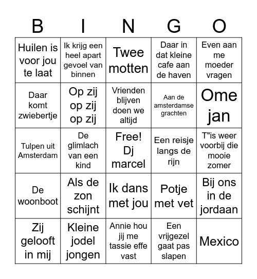 Muziek Bingo Card