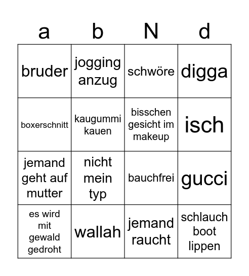 frankfurt tinder Bingo Card