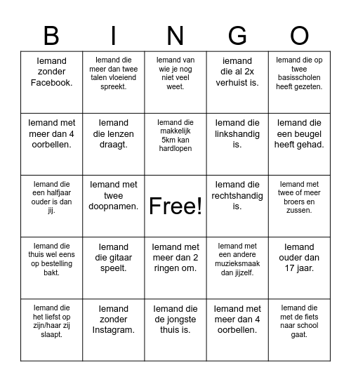 Mensenbingo Card